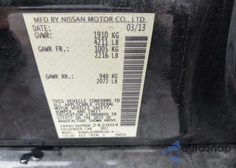 2013 Nissan Altima 2.5 S z USA, uszkodzony, nr VIN 1N4AL3AP6DC242004